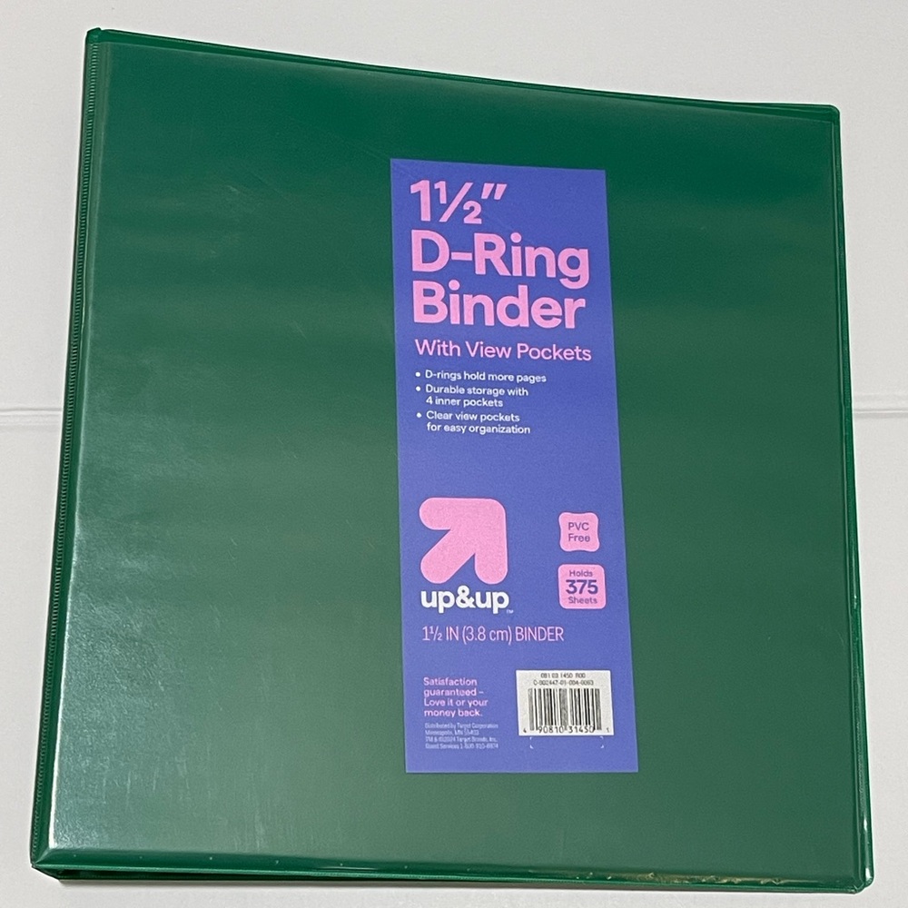 Green D-Ring Binder with View Pockets